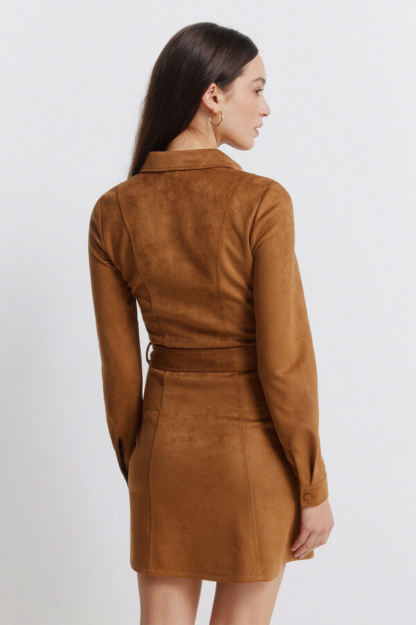 Springfield Vestido corto camisero antelina marr&oacute;n