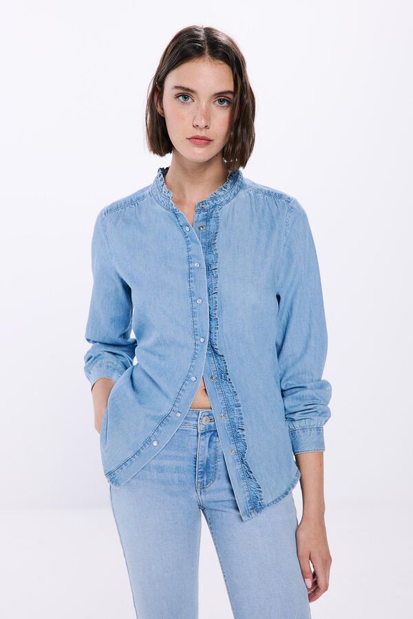 Springfield Blusa vaquera volantes azul