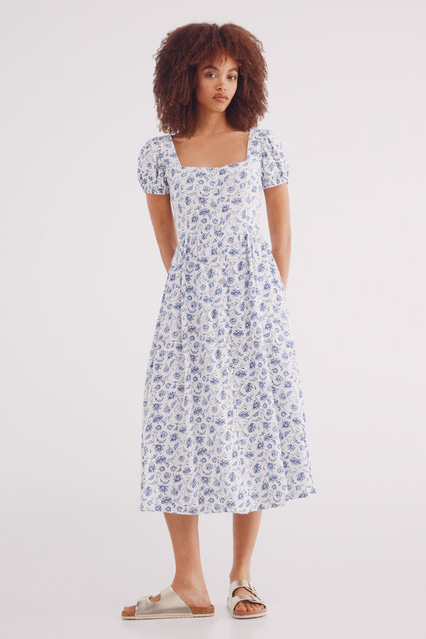 Springfield Vestido midi espalda cruzada lino estampado