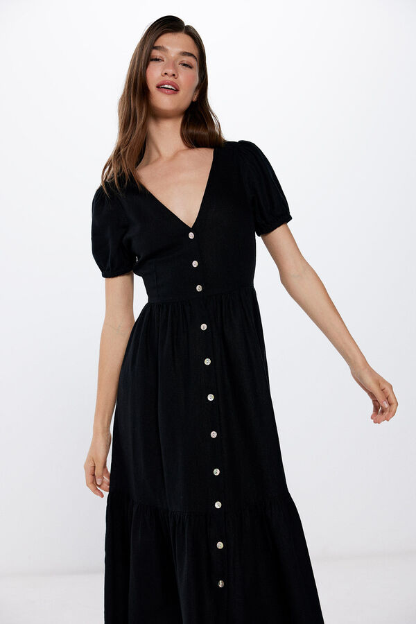Springfield Vestido Midi Lino  negro