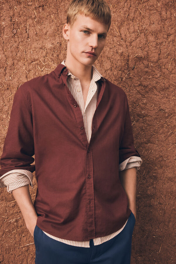 Springfield Sobrecamisa de linho com bolso overshirt castanho