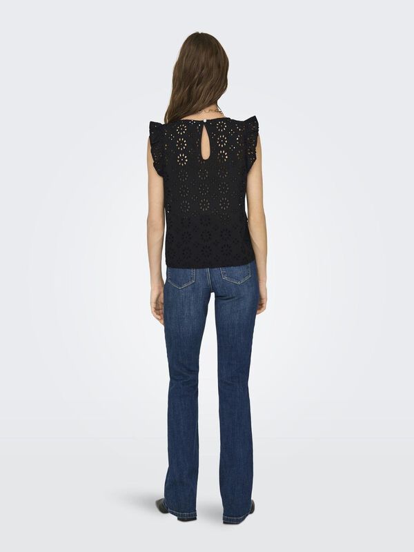 JDY Blusa manga corta bordado negro