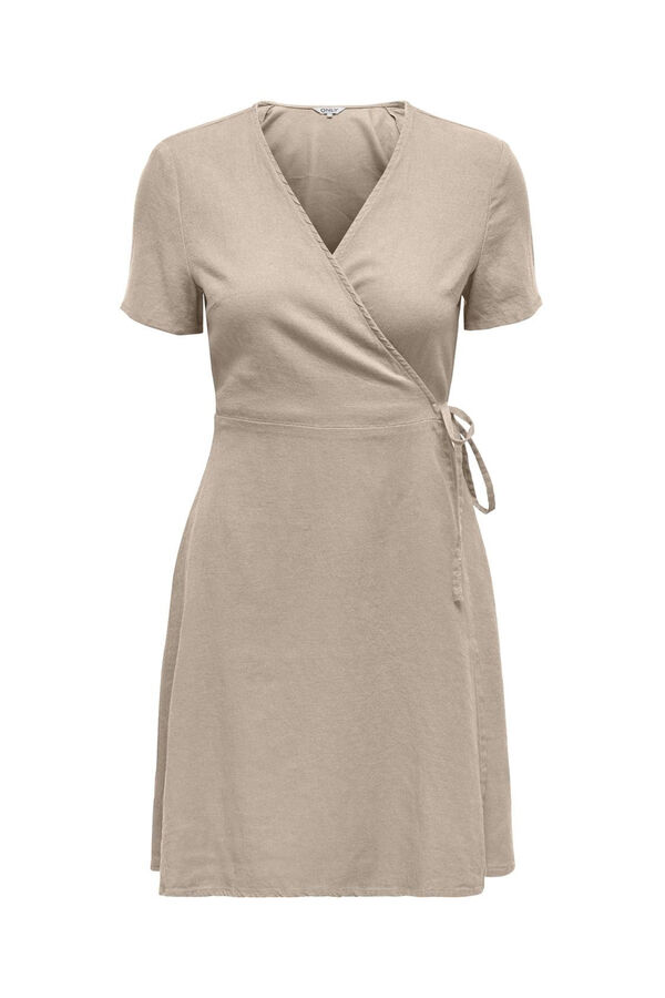 Only Vestido cruzado curto linho cinzento
