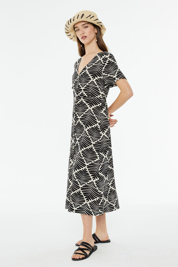 System Action Vestido midi estampado geom&eacute;trico preto