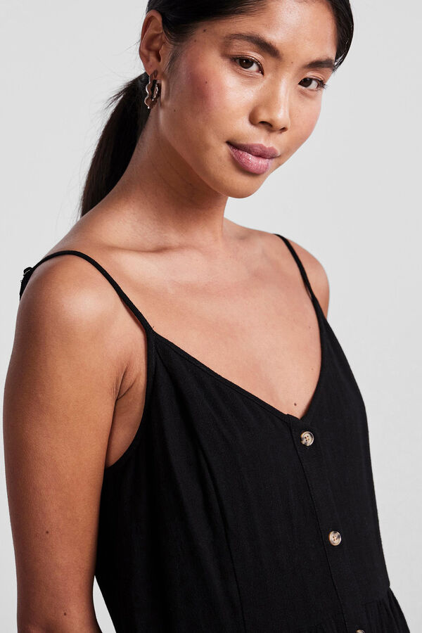 Pieces Vestido midi de al&ccedil;as com linho preto