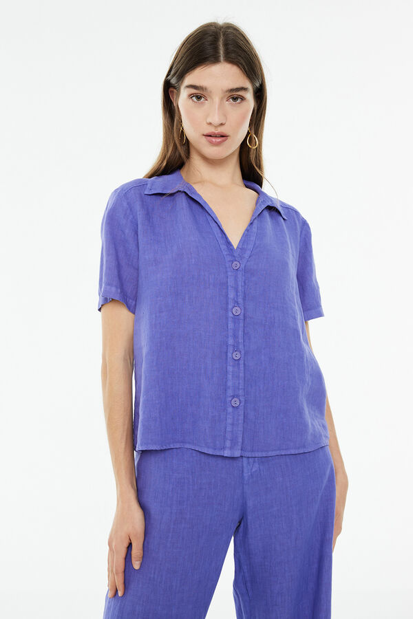 System Action Camisa de linho de manga curta  rosa