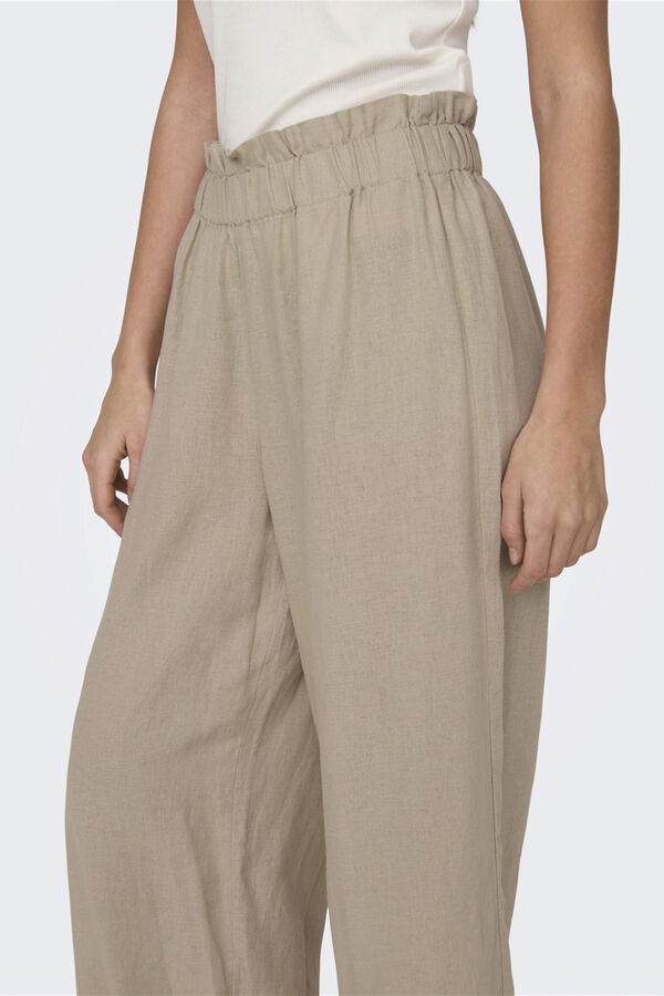 Only Pantal&oacute;n ancho de lino gris