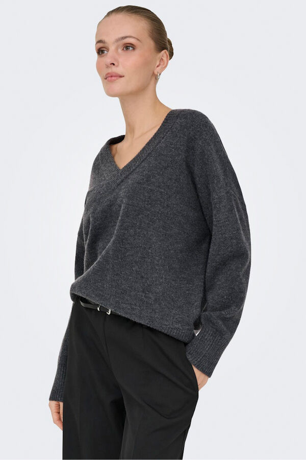 Only Jersey de cuello de pico gris