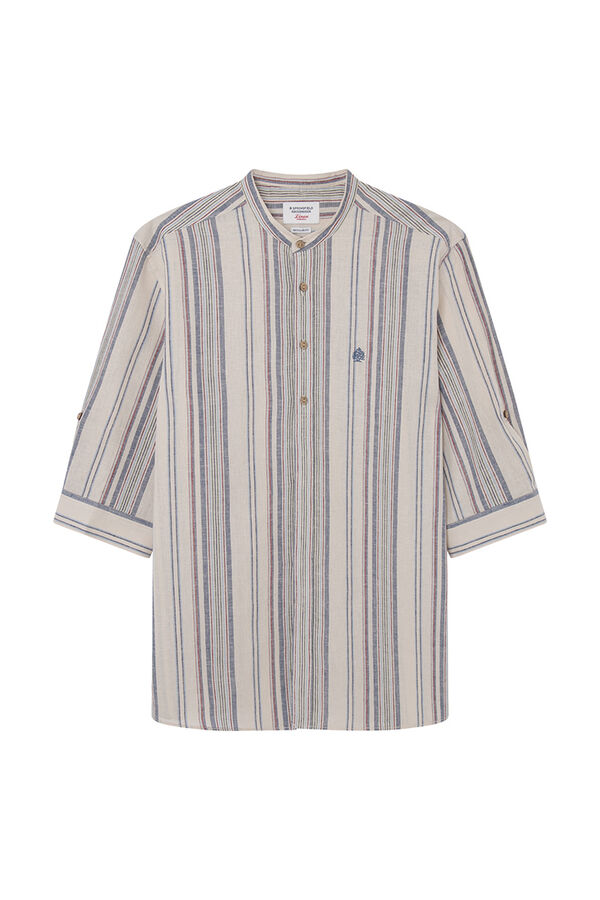 Springfield Camisa mao ligera rayas manga 3/4 con lino nude