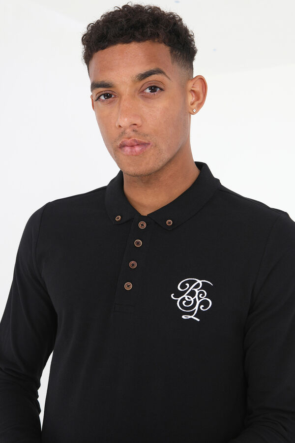 Brave Soul Polo de manga comprida com bordado preto