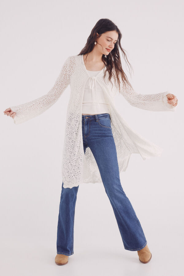 Springfield Cardigan largo punto pointelle nude