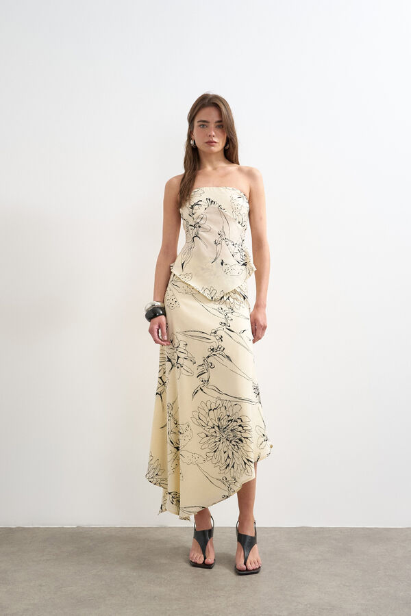 Topshop Falda estampada asim&eacute;trica blanco