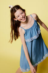 Springfield Kids Vestido denim leve bordado menina azul