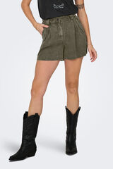 Only Cal&ccedil;as curtas de cintura subida tecido lavado Caqui escuro