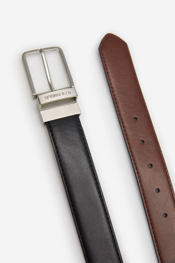 Springfield REVERSIBLE ESSENTIAL FAUX LEATHER BELT marrón oscuro