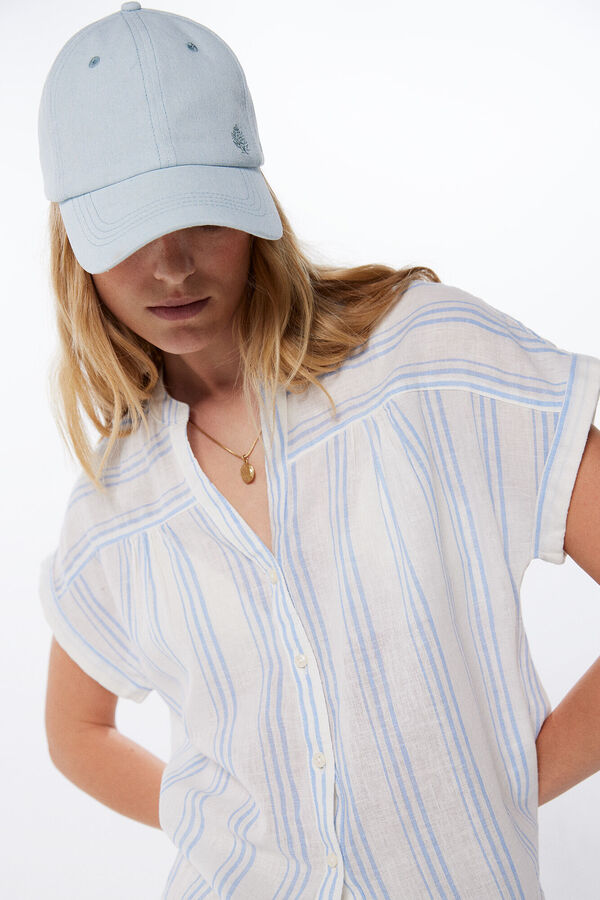 Springfield Camisa com colarinho Mao M/C Linho de algod&atilde;o bege