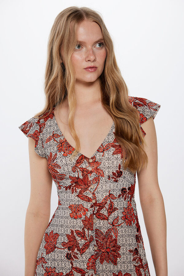 Springfield Vestido midi botones estampado beige