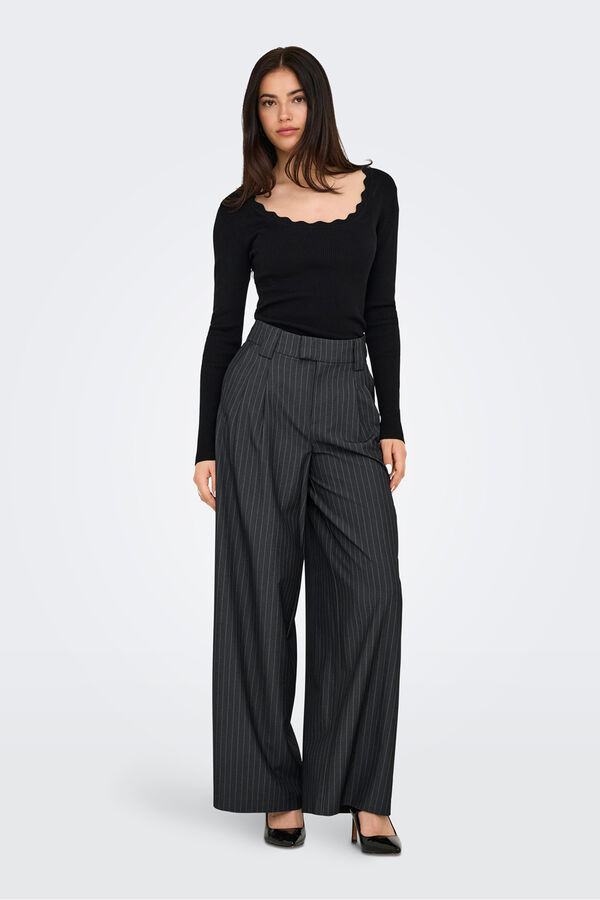 Only Cal&ccedil;a de terno listradas cinzento