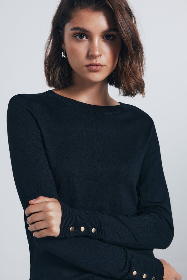 Springfield Jersey fino botones pu&ntilde;os negro