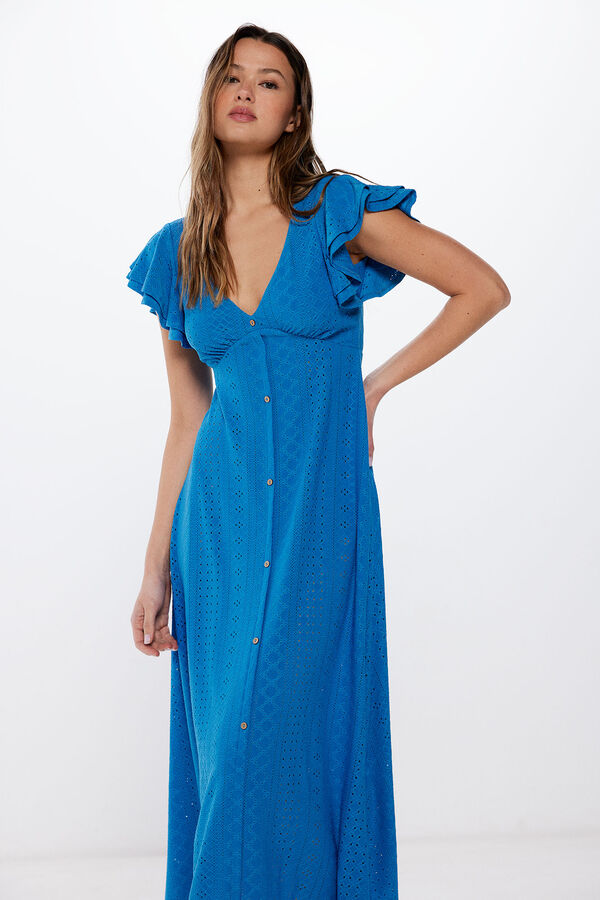 Springfield Vestido Midi Bordado Suizo Botones azul