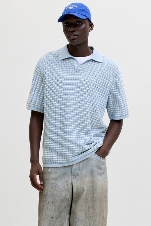 Jack & Jones Polo em malha relaxed fit em algod&atilde;o azul