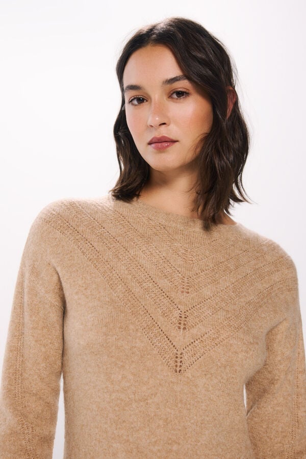 Springfield Vestido midi punto pointelle nude