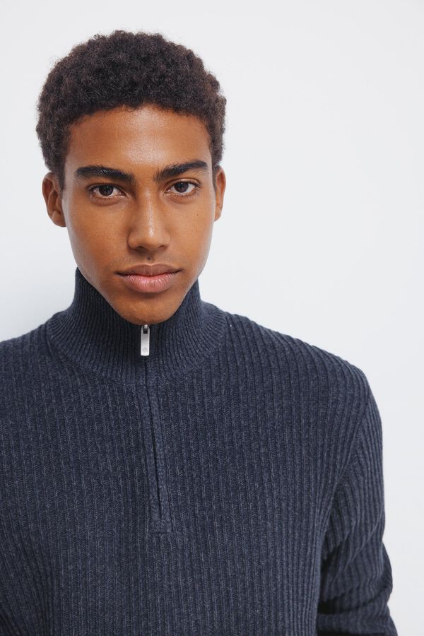 Springfield Camisola canelado com fecho-&eacute;clair azul