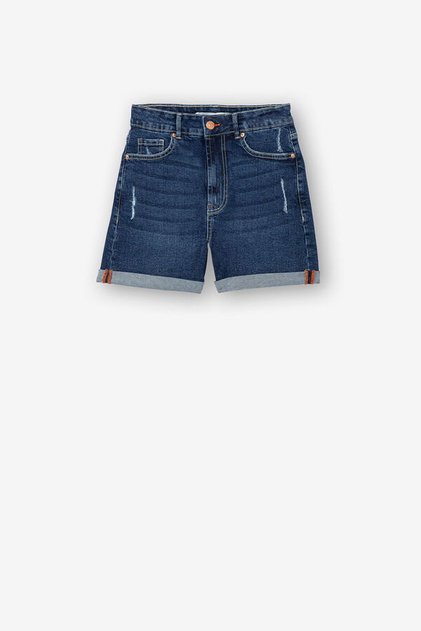 Tiffosi Bermuda Mom Fit de Tiro Alto Ripped azul