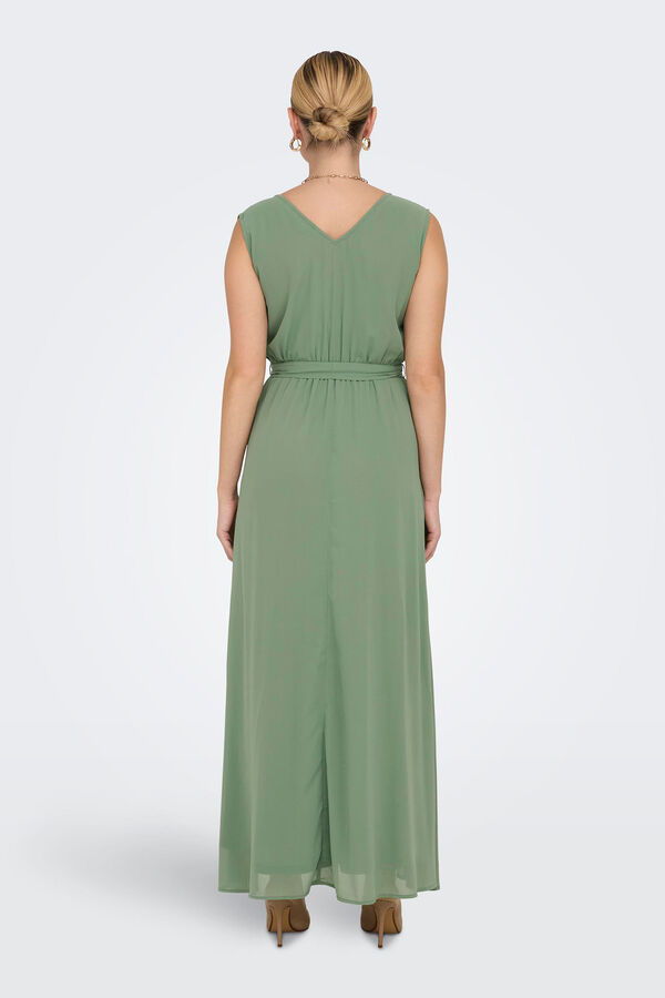 Only Vestido comprido decote em bico verde