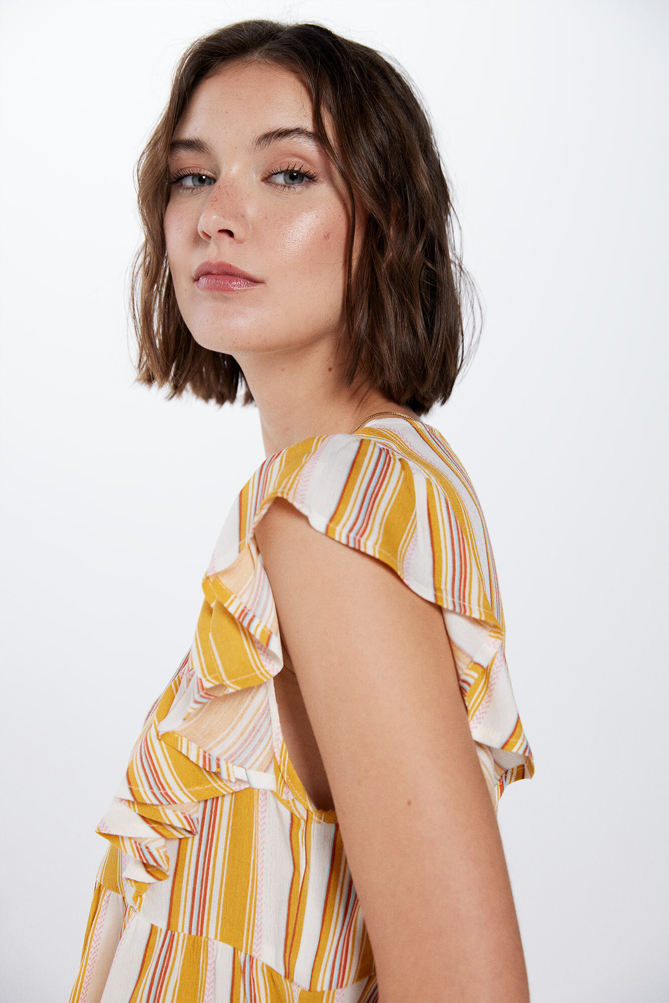 Springfield Blusa Bambula Volantes Rayas