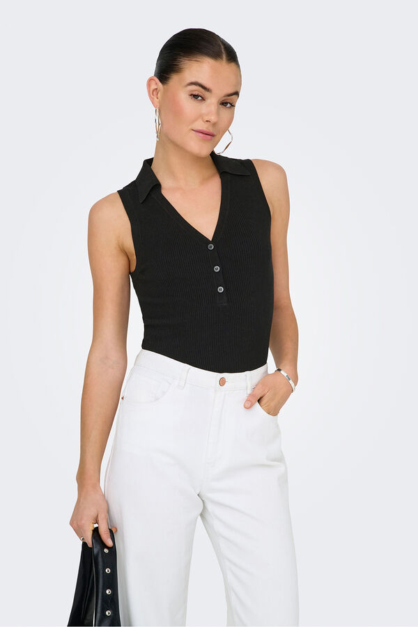 JDY Camisa polo de malha mangas preto