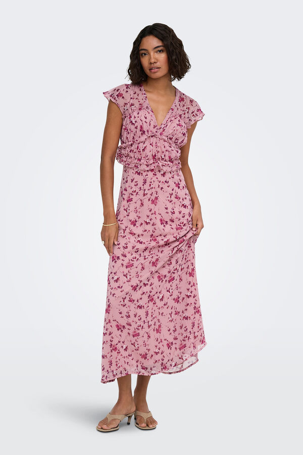 Only Vestido comprido estampado floral rosa