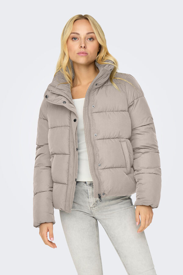 Only Jaqueta acolchoada com gola alta cinzento