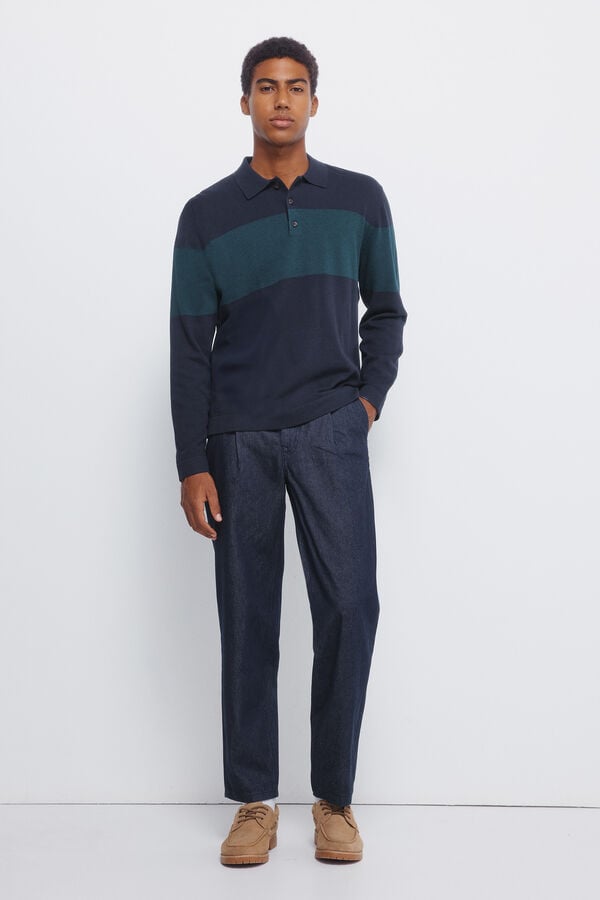 Springfield Jersey raya cuello polo azul