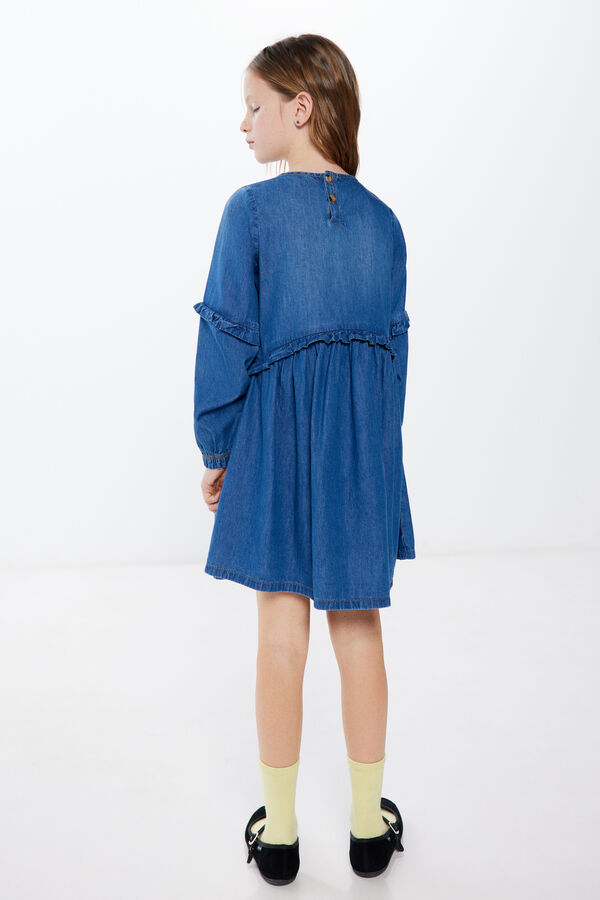 Springfield Kids Vestido denim folhos menina azul