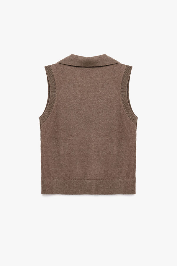 Koton Chaleco de corte est&aacute;ndar con cuello polo marr&oacute;n