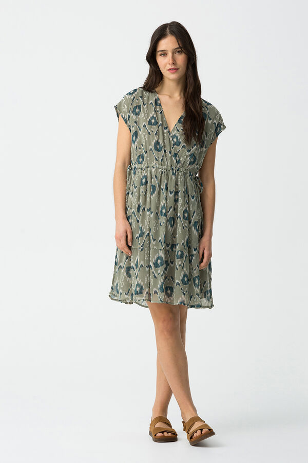 Tiffosi Vestido estampado com folhos verde