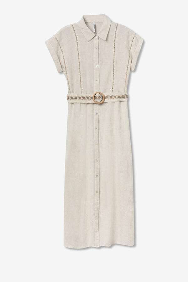 Tiffosi Vestido camisero con cintur&oacute;n nude