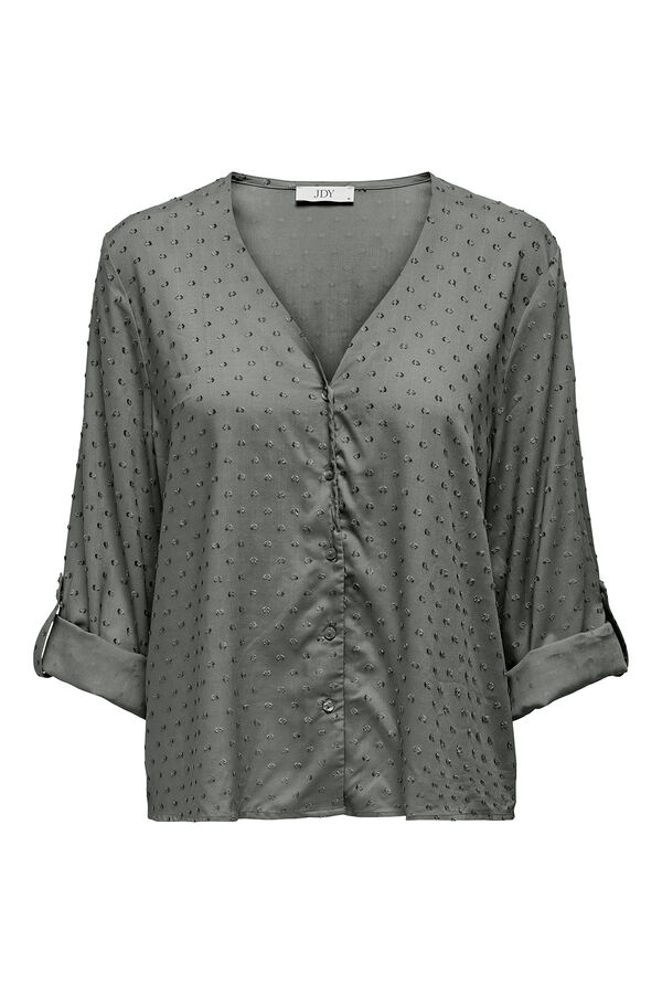 JDY Camisa de manga larga y cuello de pico gris