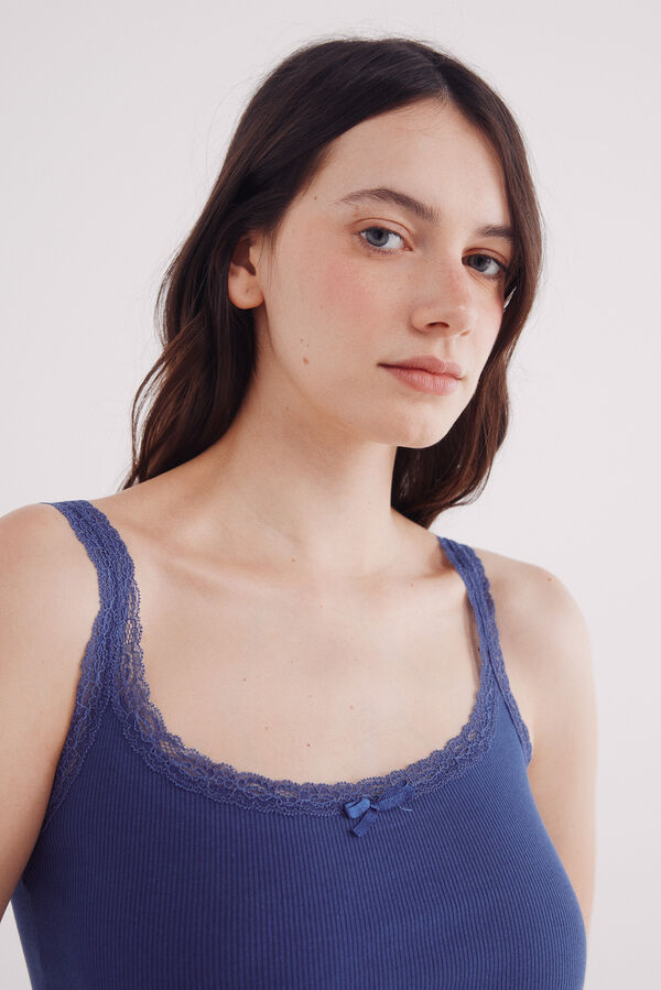 Springfield Top al&ccedil;as com acabamento em renda estampado