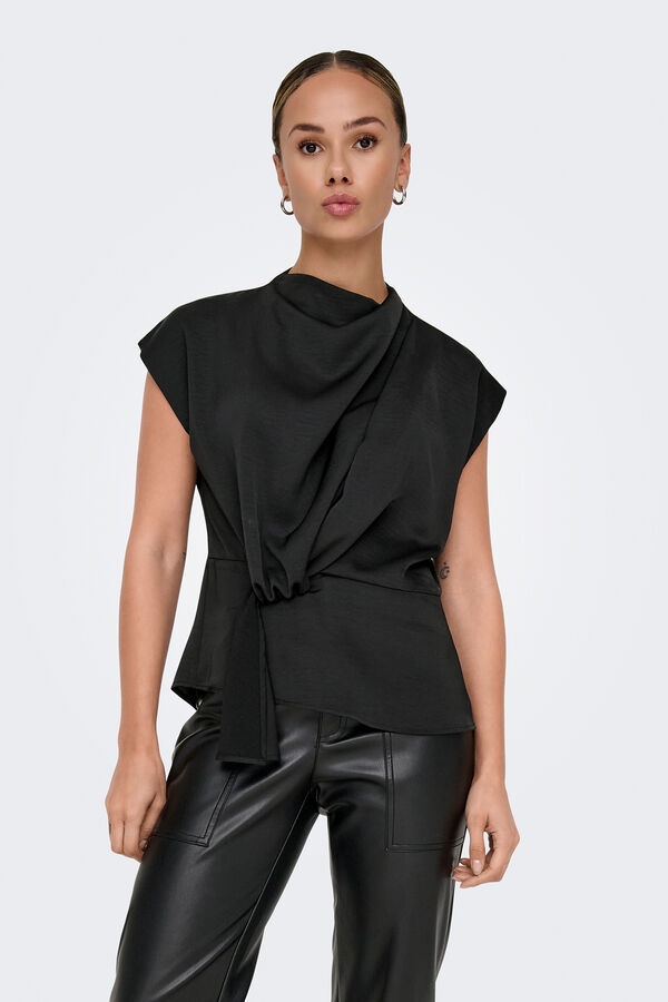 JDY Top de manga curta com gola perkins preto