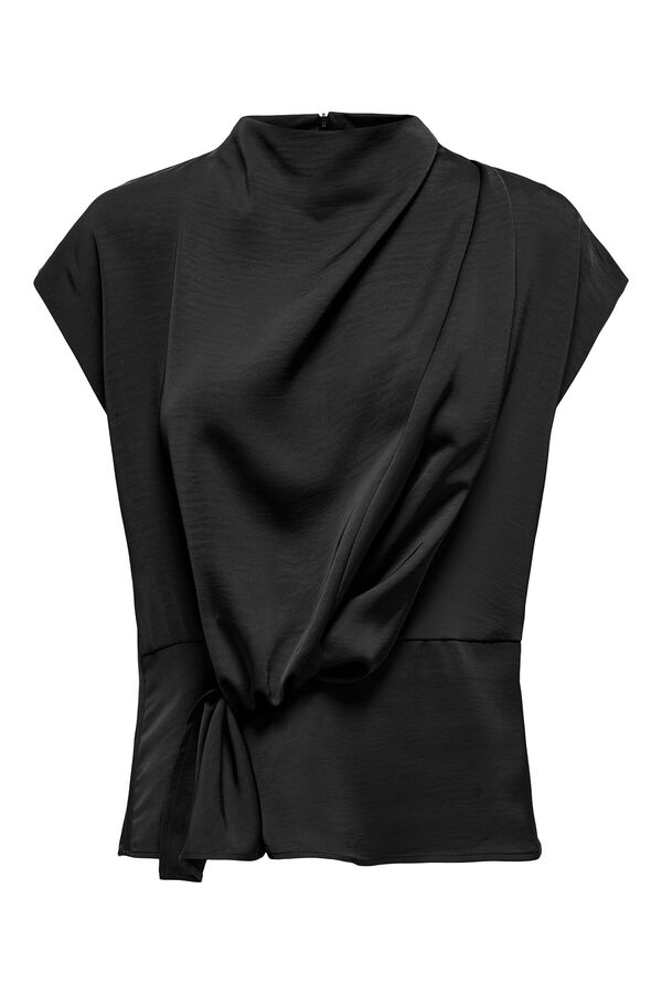 JDY Top de manga curta com gola perkins preto