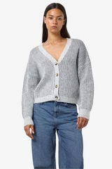 Noisy May Cardigan punto rayas cuello pico gris