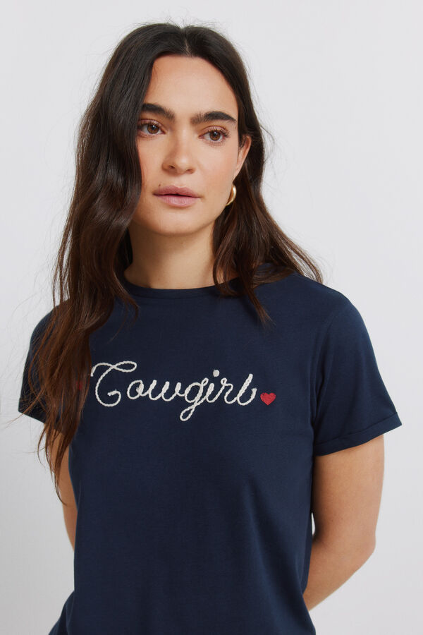 Springfield T-shirt de manga curta em algod&atilde;o "cowgirl" azul