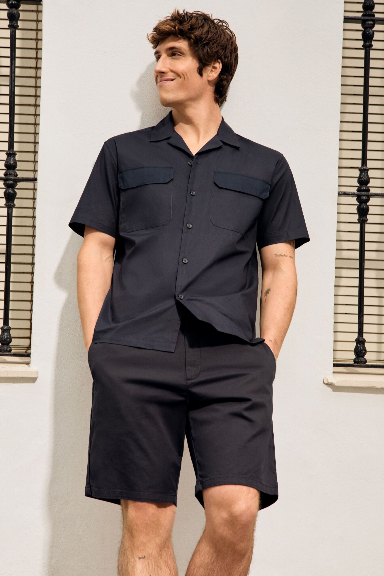 Springfield Camisa de boliche de popelina de manga curta com bolso