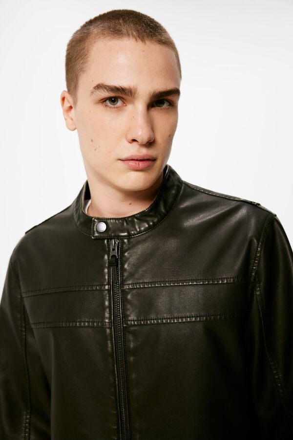 Springfield Blus&atilde;o motard efeito pele castanho