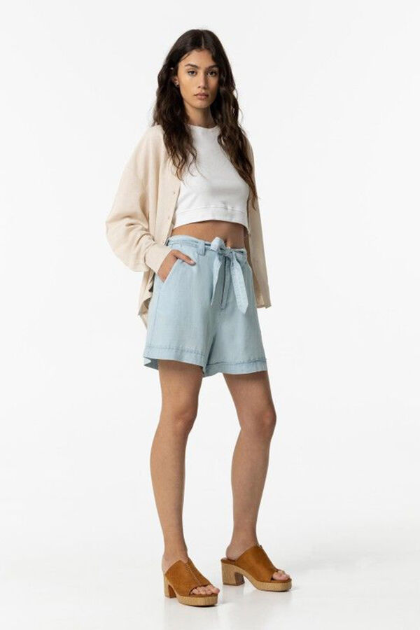 Tiffosi Bermuda com cinto lyocell azul