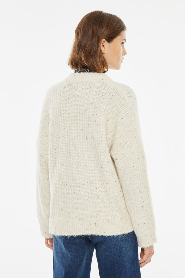 System Action Cardig&atilde; de tweed com gola redonda Caqui escuro