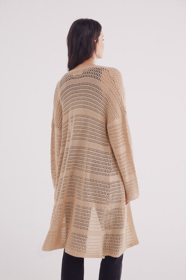 Springfield Cardig&atilde; longo em malha lurex cru