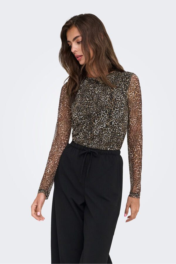 Only Camiseta semitransparente marr&oacute;n